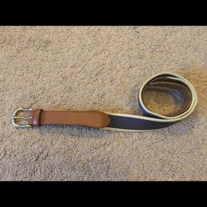 Coach tan leather and blue/cream webbing belt